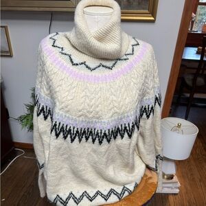 a new day Cream and Black Turtleneck Sweater with Purple Accents